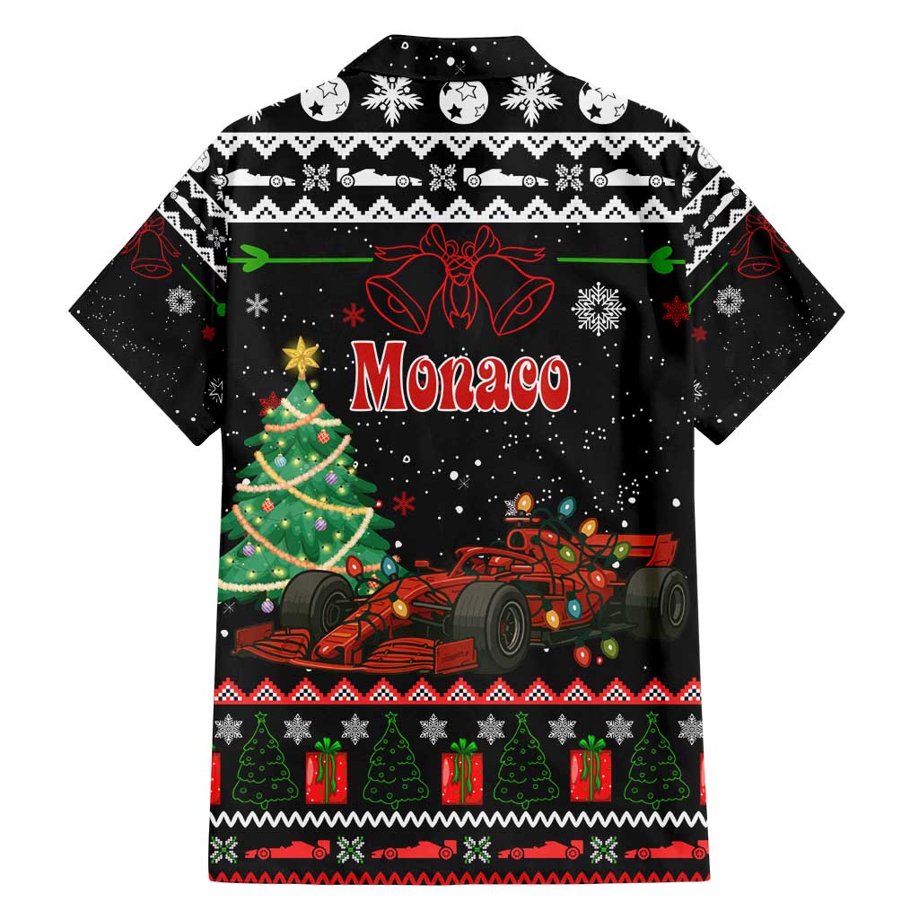 Monaco Christmas Family Matching Long Sleeve Bodycon Dress and Hawaiian Shirt with Race Car Christmas Tree and Snowflake Holiday - Wonder Print Shop