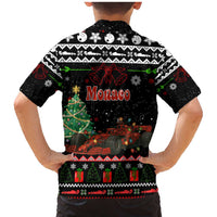 Monaco Christmas Family Matching Mermaid Dress and Hawaiian Shirt with Race Car Christmas Tree and Snowflake Holiday - Wonder Print Shop