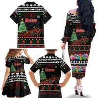 Monaco Christmas Family Matching Off The Shoulder Long Sleeve Dress and Hawaiian Shirt with Race Car Christmas Tree and Snowflake Holiday - Wonder Print Shop