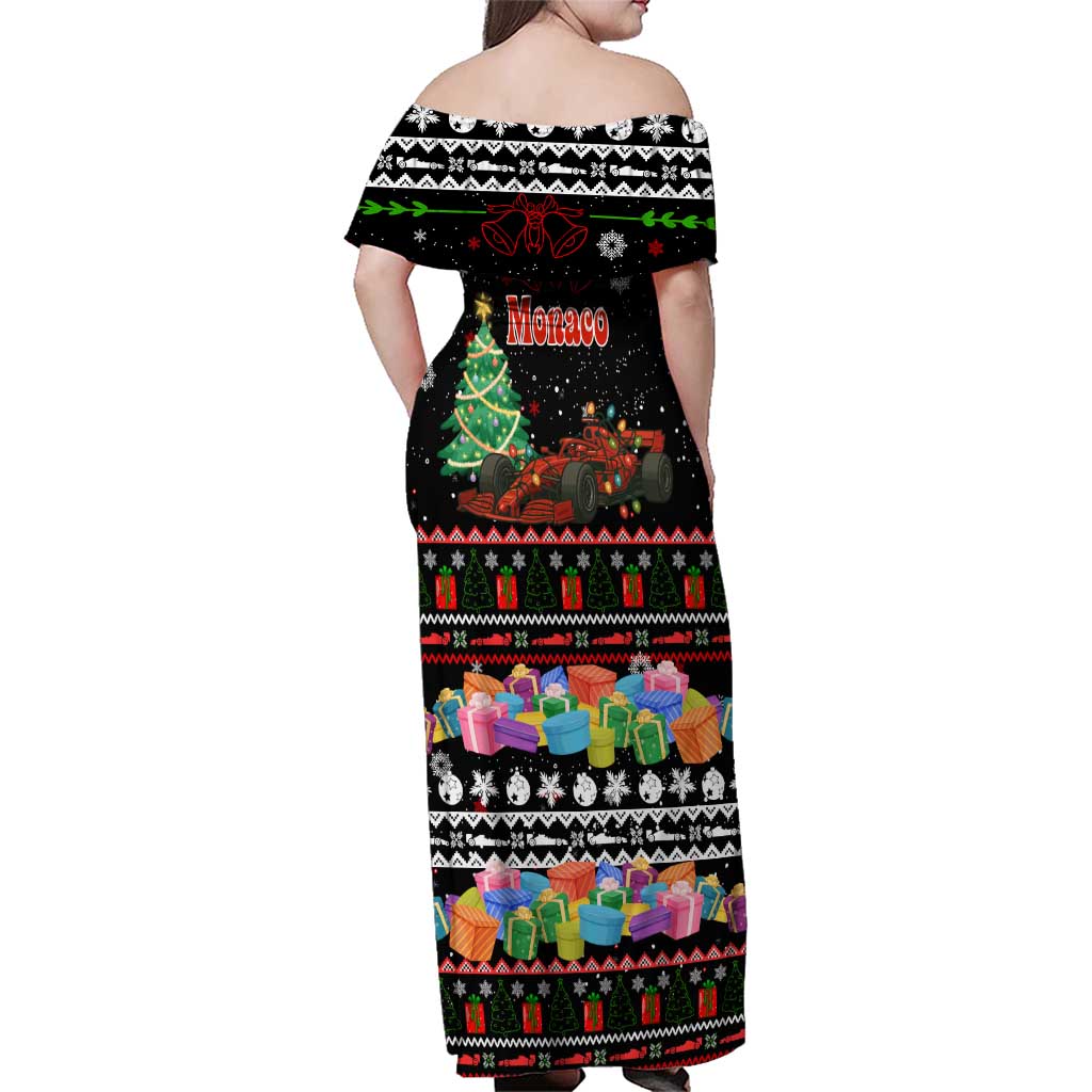 Monaco Christmas Family Matching Off Shoulder Maxi Dress and Hawaiian Shirt with Race Car Christmas Tree and Snowflake Holiday - Wonder Print Shop