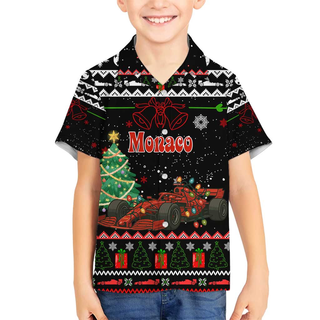 Monaco Christmas Family Matching Off Shoulder Short Dress and Hawaiian Shirt with Race Car Christmas Tree and Snowflake Holiday - Wonder Print Shop