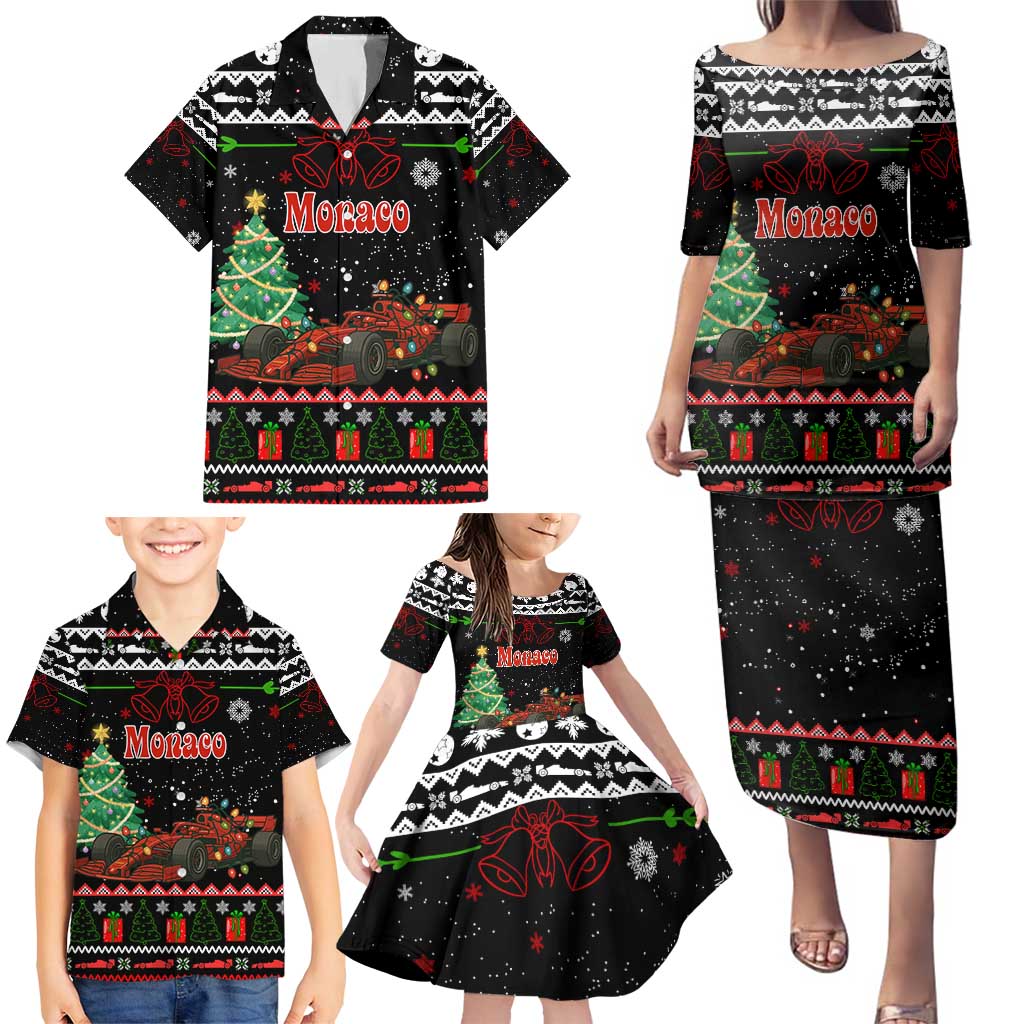 Monaco Christmas Family Matching Puletasi and Hawaiian Shirt with Race Car Christmas Tree and Snowflake Holiday - Wonder Print Shop