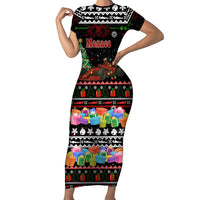 Monaco Christmas Family Matching Short Sleeve Bodycon Dress and Hawaiian Shirt with Race Car Christmas Tree and Snowflake Holiday - Wonder Print Shop