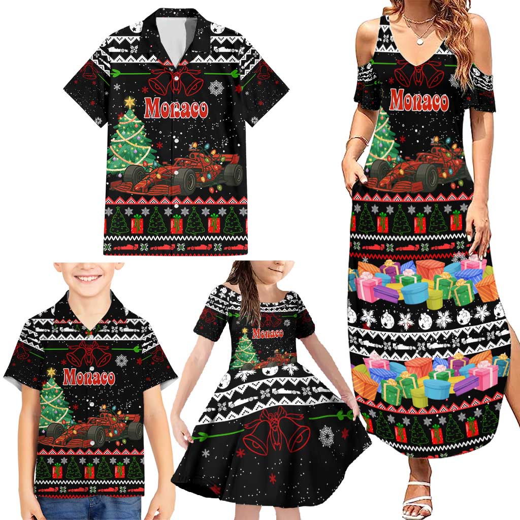 Monaco Christmas Family Matching Summer Maxi Dress and Hawaiian Shirt with Race Car Christmas Tree and Snowflake Holiday - Wonder Print Shop