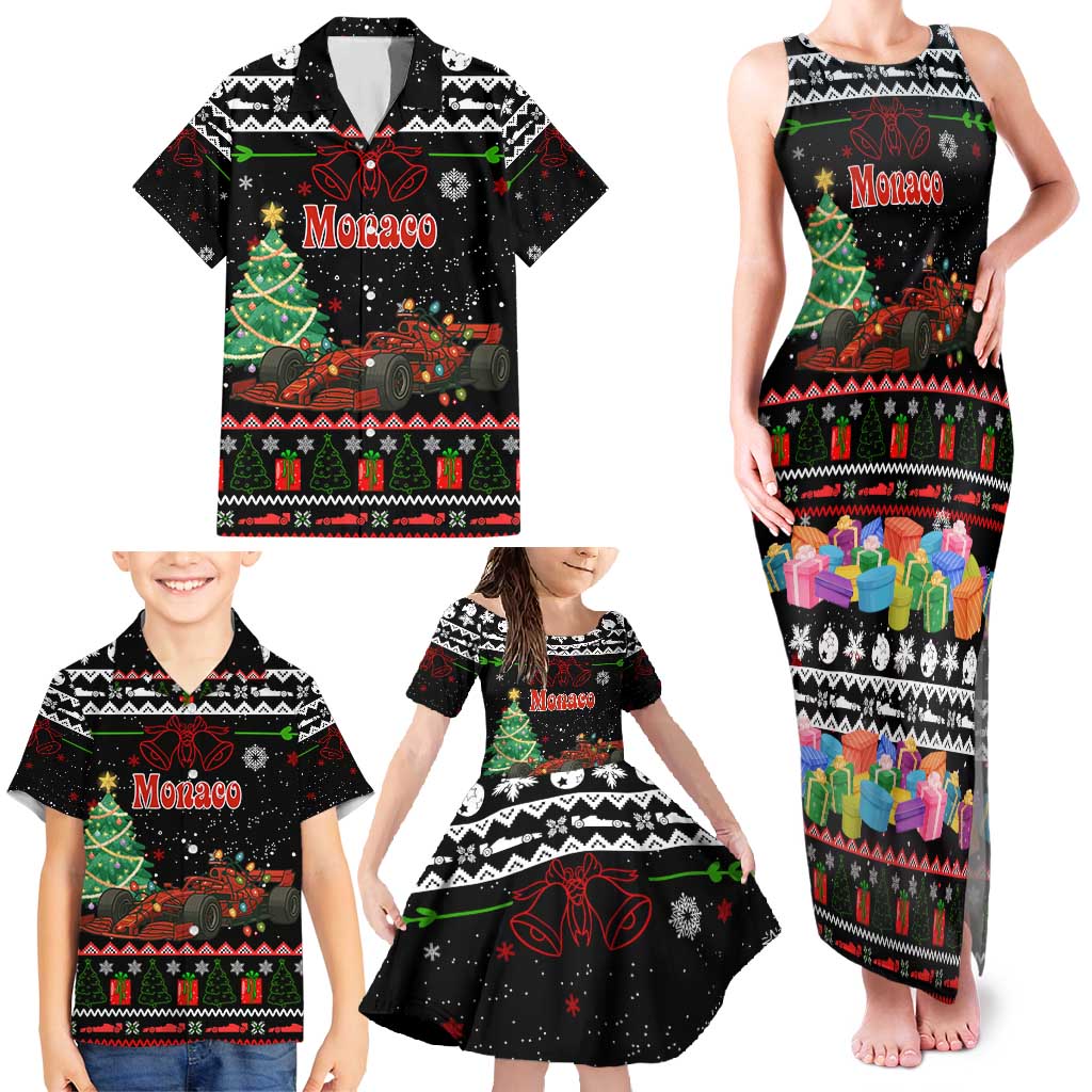 Monaco Christmas Family Matching Tank Maxi Dress and Hawaiian Shirt with Race Car Christmas Tree and Snowflake Holiday - Wonder Print Shop