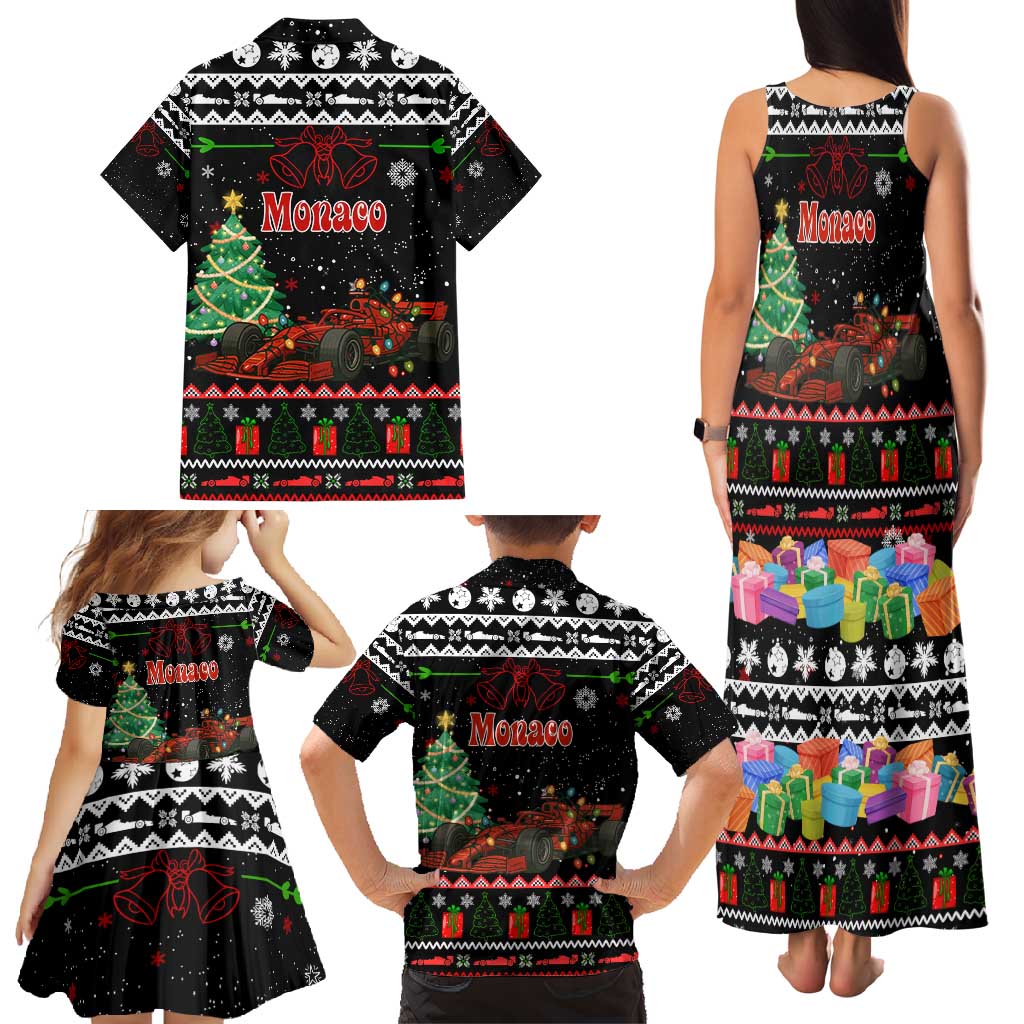 Monaco Christmas Family Matching Tank Maxi Dress and Hawaiian Shirt with Race Car Christmas Tree and Snowflake Holiday - Wonder Print Shop