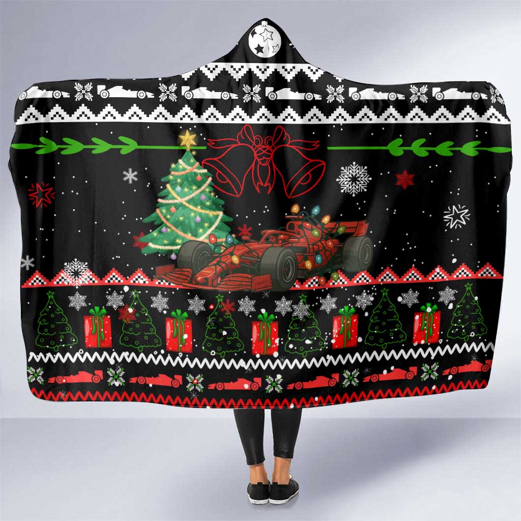 Monaco Christmas Hooded Blanket with Race Car Christmas Tree and Snowflake Holiday - Wonder Print Shop