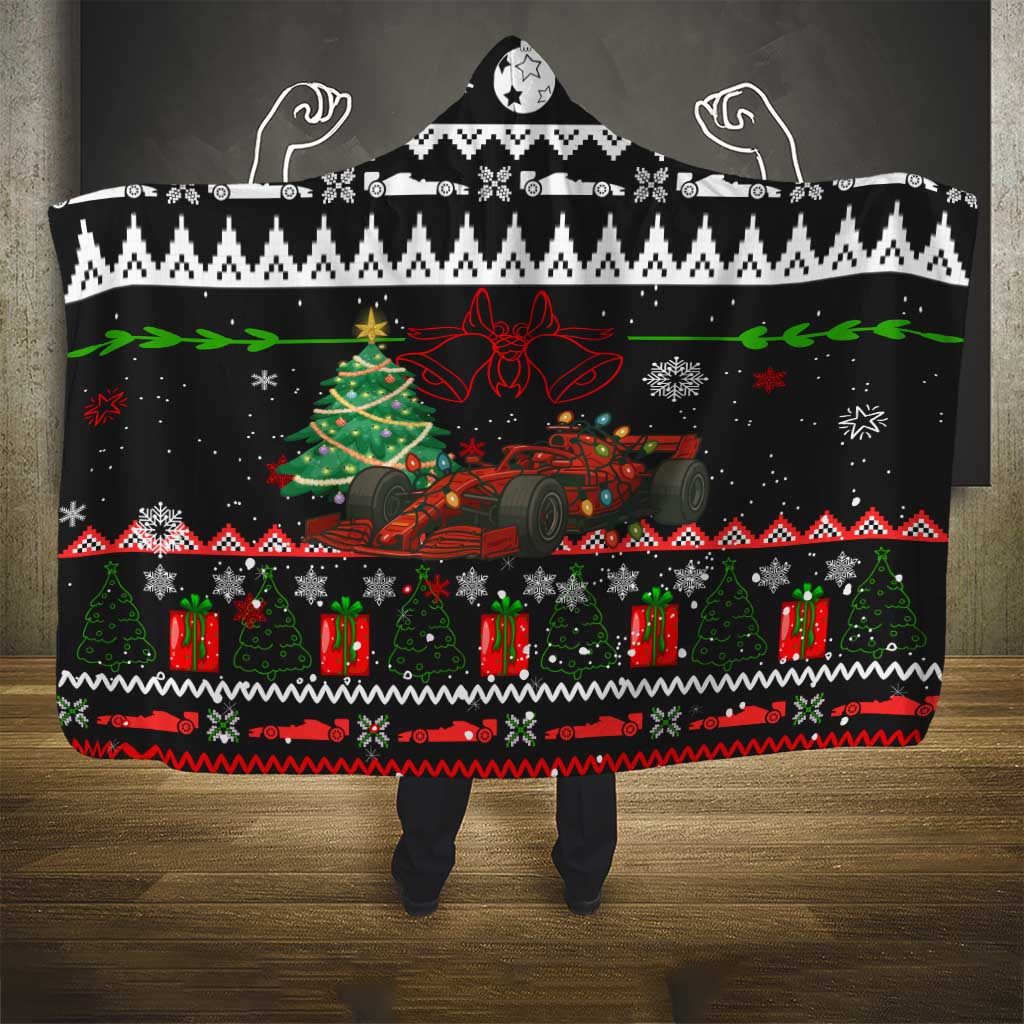 Monaco Christmas Hooded Blanket with Race Car Christmas Tree and Snowflake Holiday - Wonder Print Shop