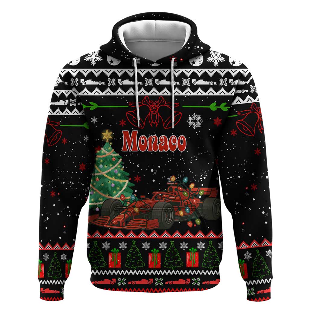 Monaco Christmas Hoodie with Race Car Christmas Tree and Snowflake Holiday - Wonder Print Shop