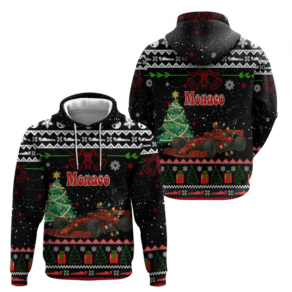 Monaco Christmas Hoodie with Race Car Christmas Tree and Snowflake Holiday - Wonder Print Shop