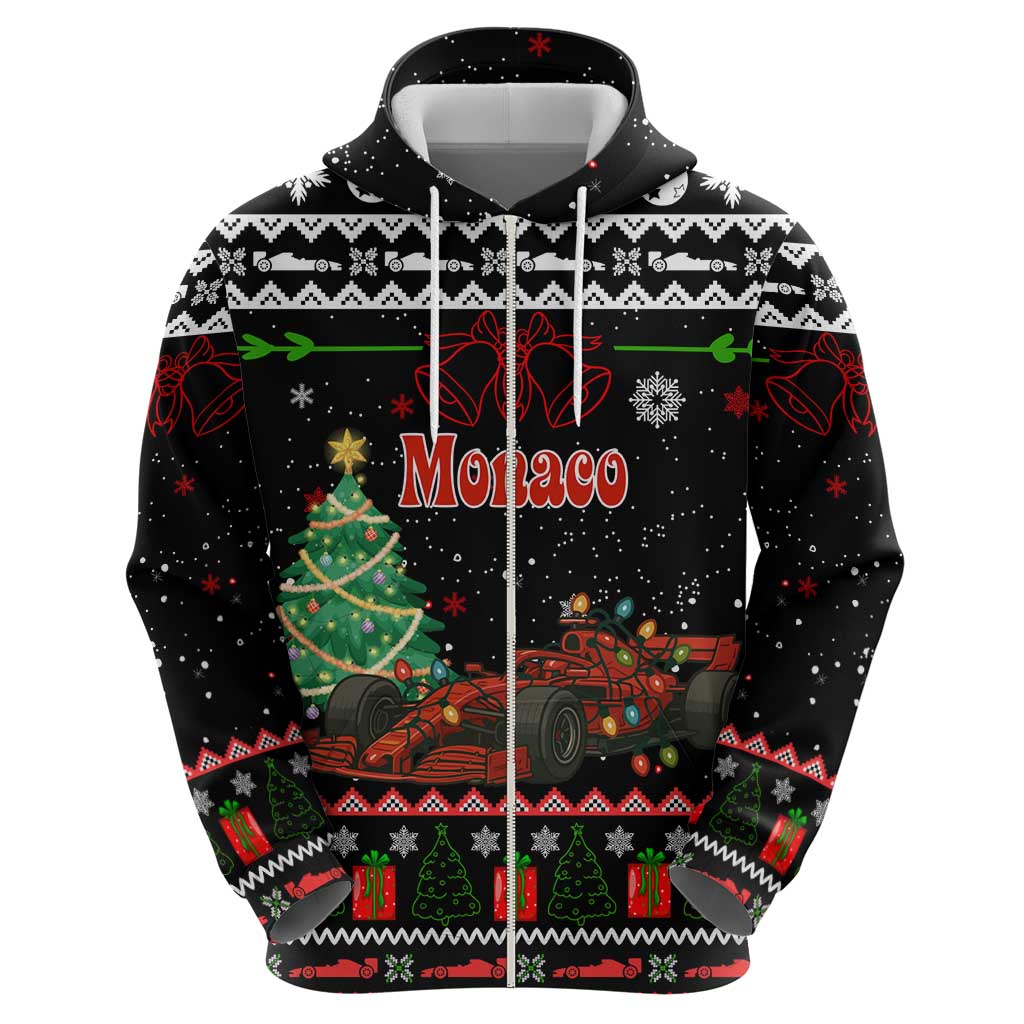 Monaco Christmas Hoodie with Race Car Christmas Tree and Snowflake Holiday - Wonder Print Shop