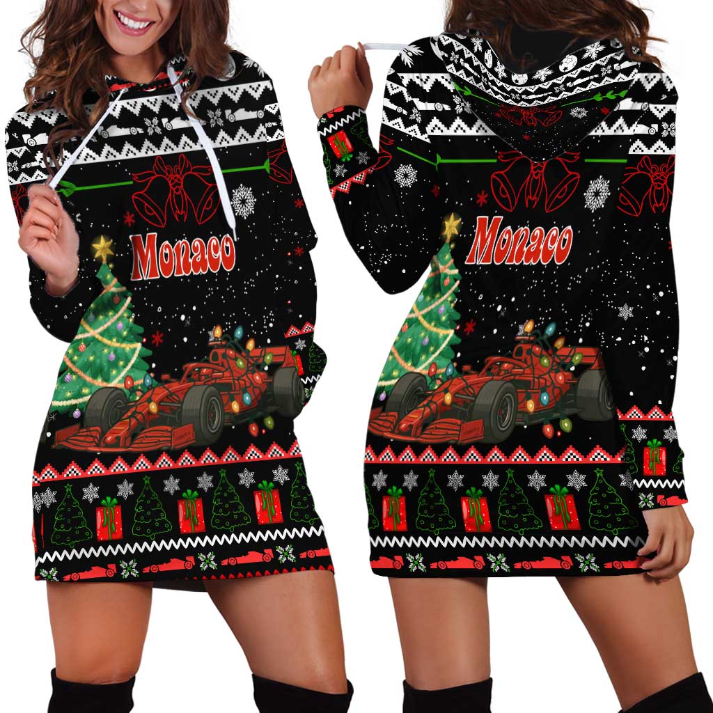 Monaco Christmas Hoodie Dress with Race Car Christmas Tree and Snowflake Holiday - Wonder Print Shop