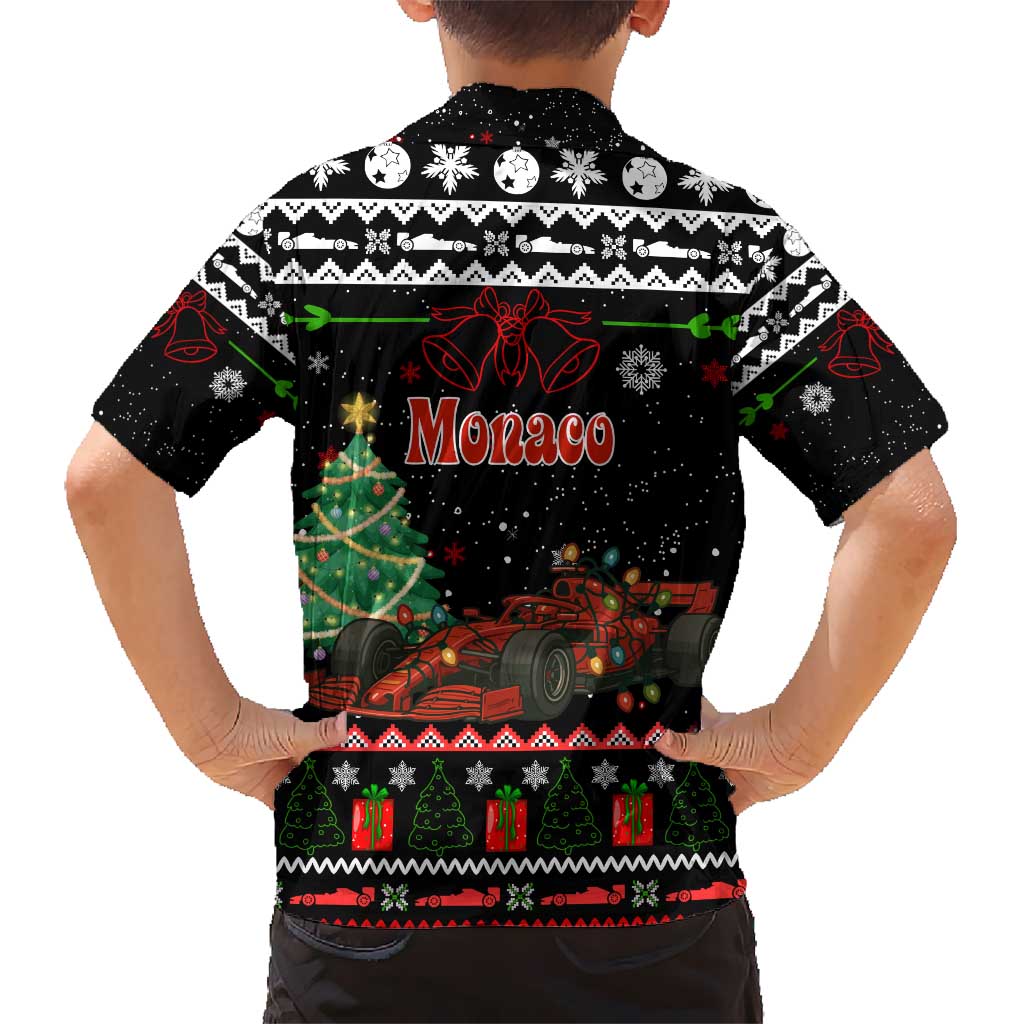 Monaco Christmas Kid Hawaiian Shirt with Race Car Christmas Tree and Snowflake Holiday - Wonder Print Shop