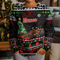 Monaco Christmas Kid Ugly Christmas Sweater with Race Car Christmas Tree and Snowflake Holiday - Wonder Print Shop