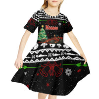 Monaco Christmas Kid Short Sleeve Dress with Race Car Christmas Tree and Snowflake Holiday - Wonder Print Shop