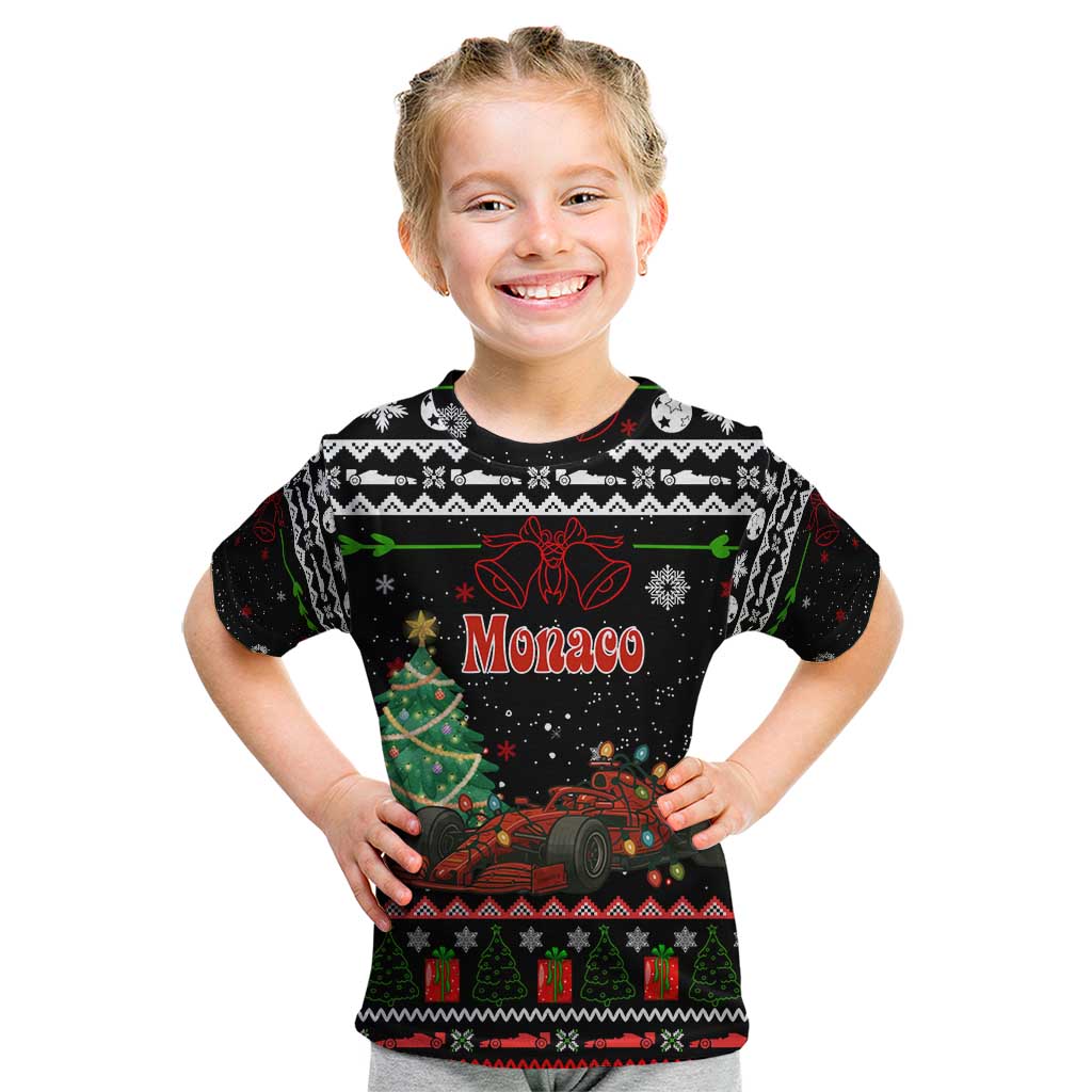 Monaco Christmas Kid T Shirt with Race Car Christmas Tree and Snowflake Holiday - Wonder Print Shop