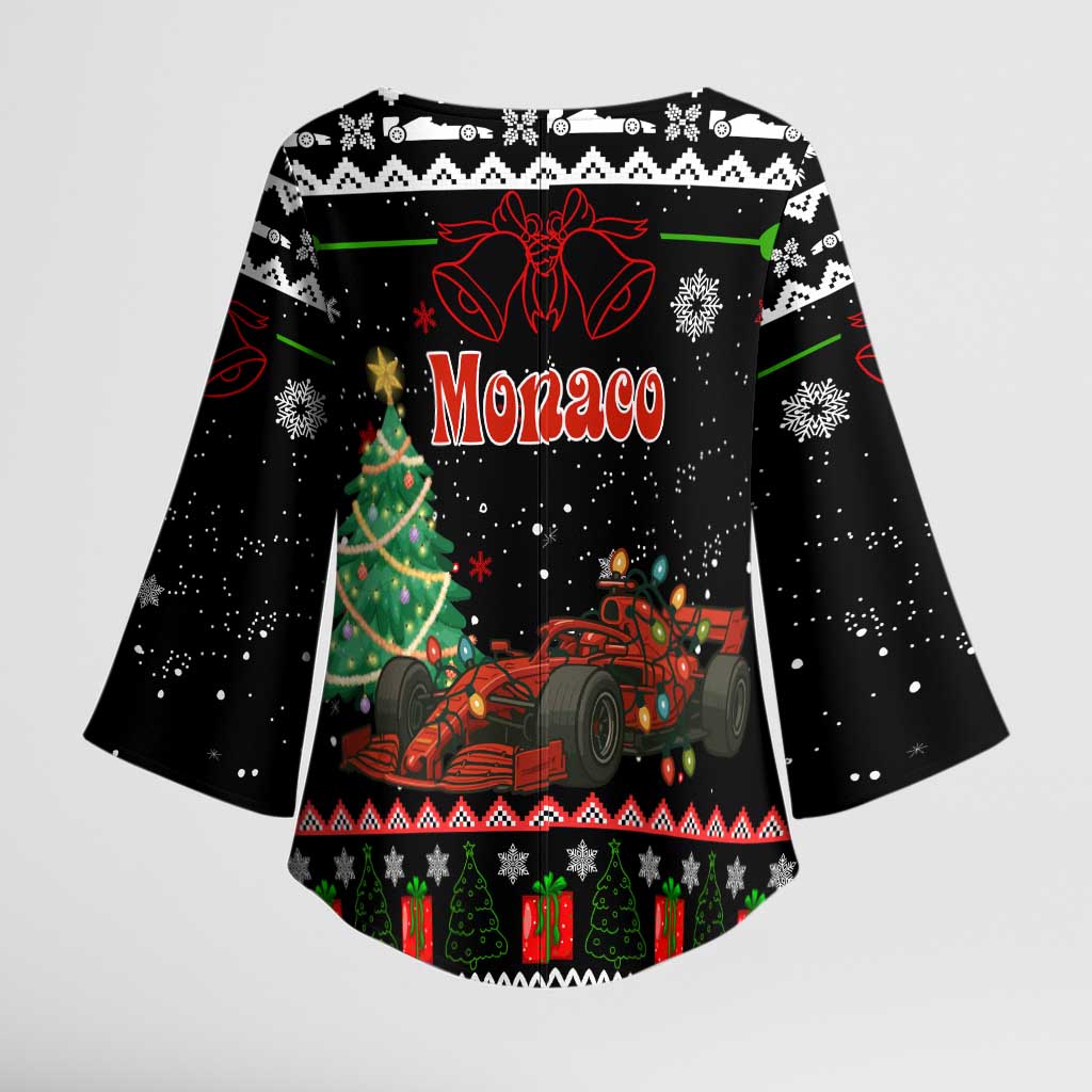 Monaco Christmas Kimono Sleeve Blouse with Race Car Christmas Tree and Snowflake Holiday - Wonder Print Shop
