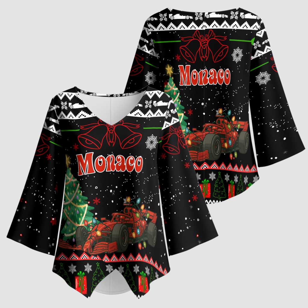 Monaco Christmas Kimono Sleeve Blouse with Race Car Christmas Tree and Snowflake Holiday - Wonder Print Shop