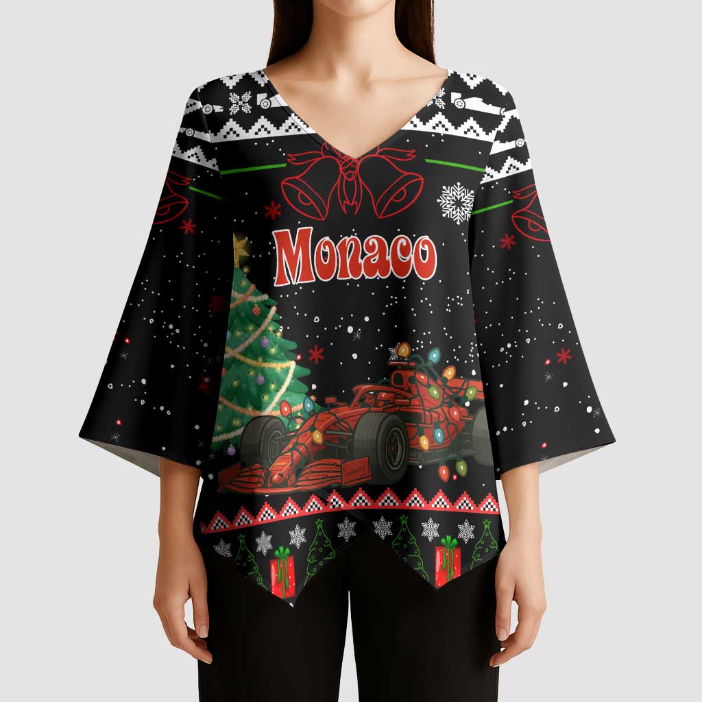 Monaco Christmas Kimono Sleeve Blouse with Race Car Christmas Tree and Snowflake Holiday - Wonder Print Shop