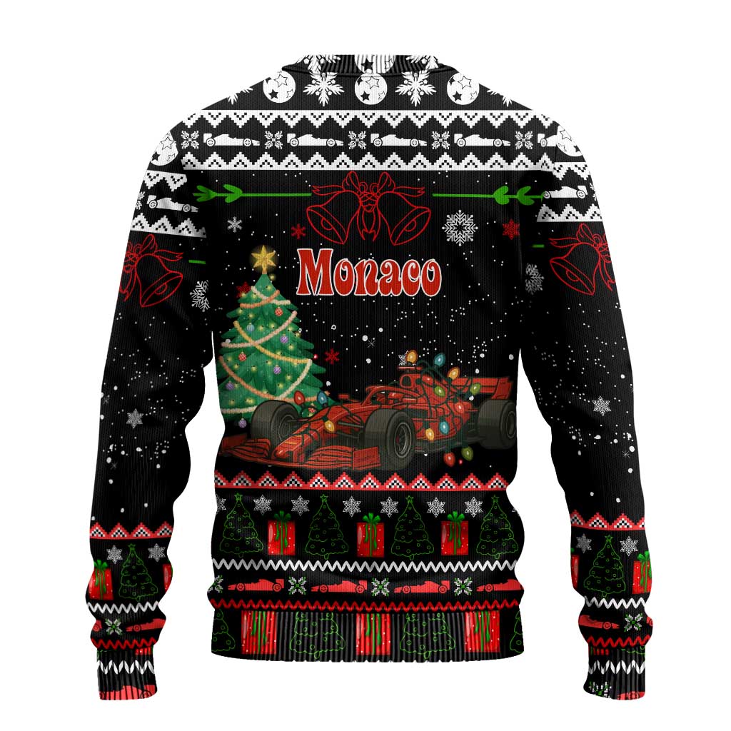 Monaco Christmas Ugly Christmas Sweater with Race Car Christmas Tree and Snowflake Holiday - Wonder Print Shop