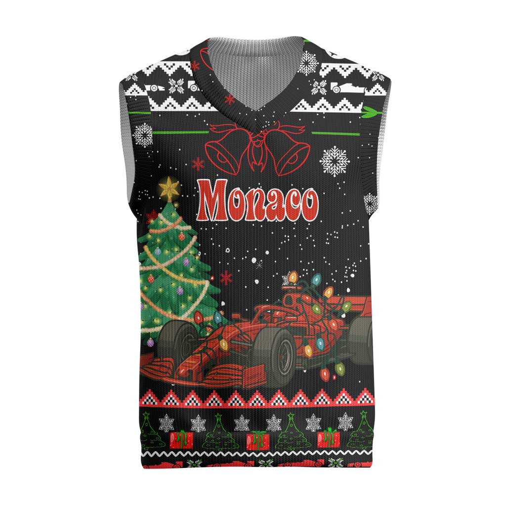 Monaco Christmas Knitted V-Neck Vest with Race Car Christmas Tree and Snowflake Holiday - Wonder Print Shop