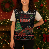 Monaco Christmas Knitted V-Neck Vest with Race Car Christmas Tree and Snowflake Holiday - Wonder Print Shop