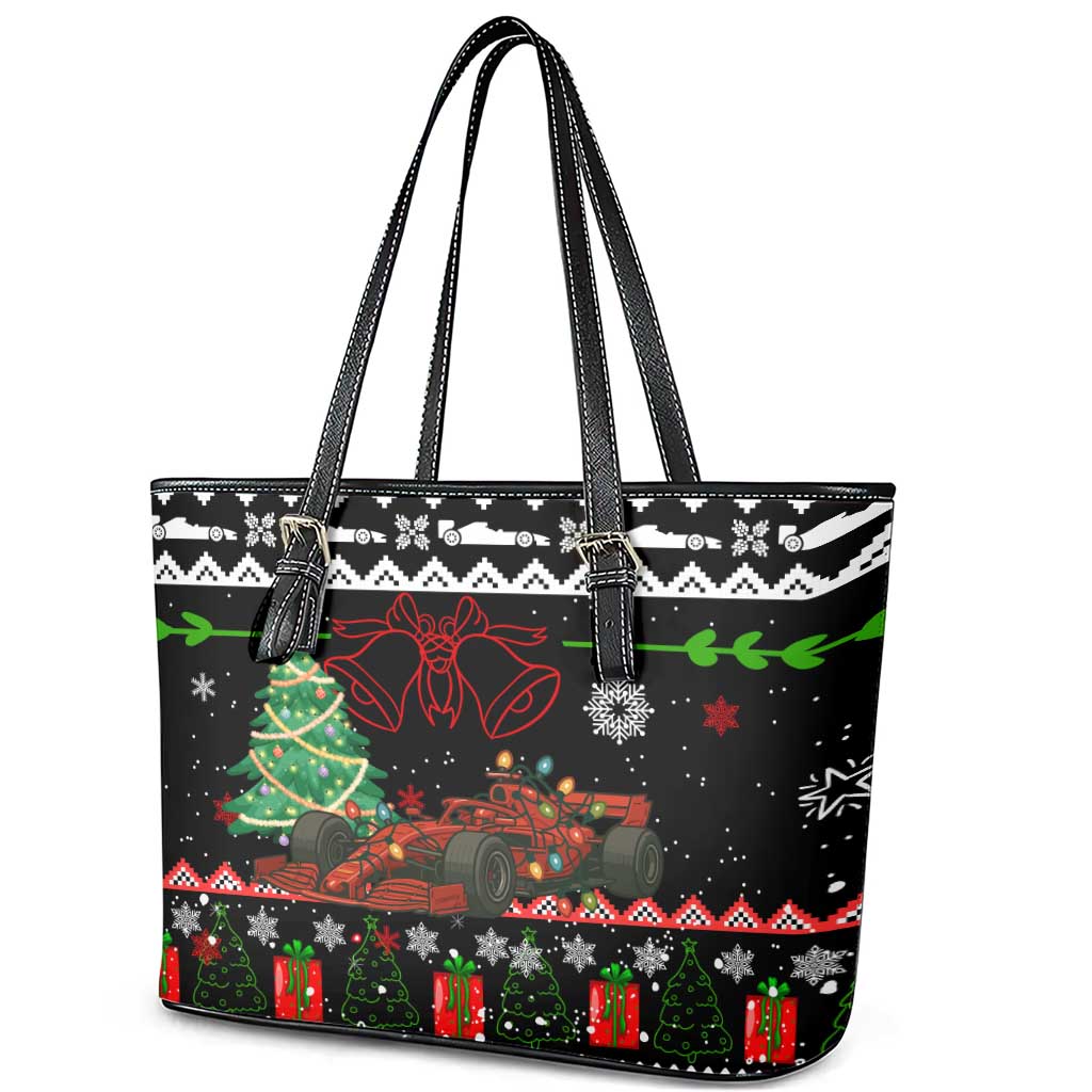 Monaco Christmas Leather Tote Bag with Race Car Christmas Tree and Snowflake Holiday - Wonder Print Shop