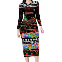 Monaco Christmas Long Sleeve Bodycon Dress with Race Car Christmas Tree and Snowflake Holiday - Wonder Print Shop