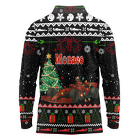 Monaco Christmas Long Sleeve Polo Shirt with Race Car Christmas Tree and Snowflake Holiday - Wonder Print Shop