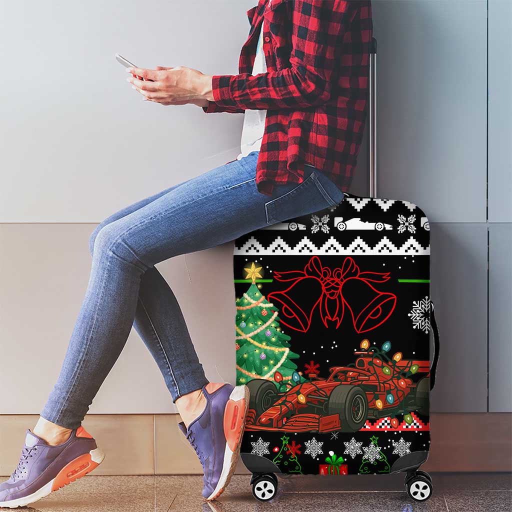 Monaco Christmas Luggage Cover with Race Car Christmas Tree and Snowflake Holiday - Wonder Print Shop