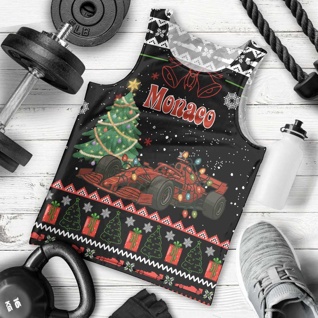 Monaco Christmas Men Tank Top with Race Car Christmas Tree and Snowflake Holiday - Wonder Print Shop