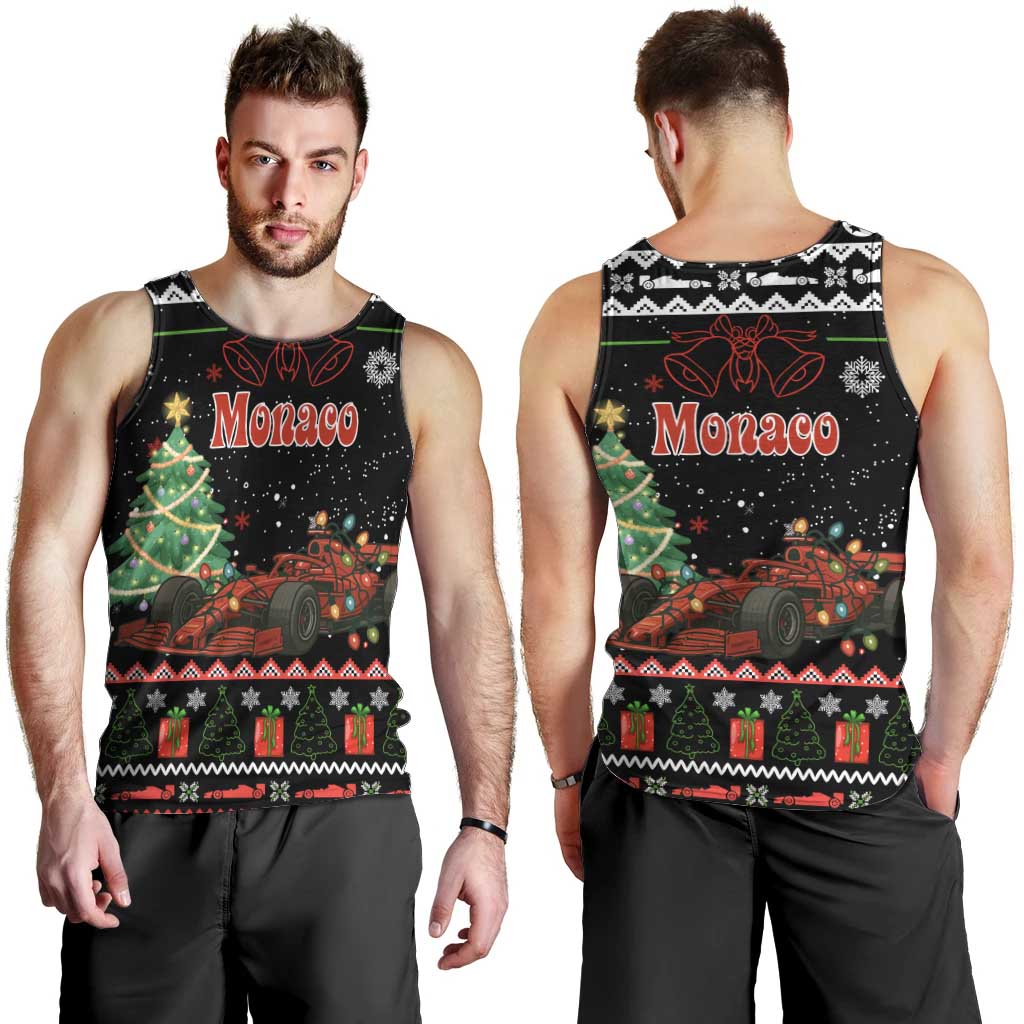 Monaco Christmas Men Tank Top with Race Car Christmas Tree and Snowflake Holiday - Wonder Print Shop