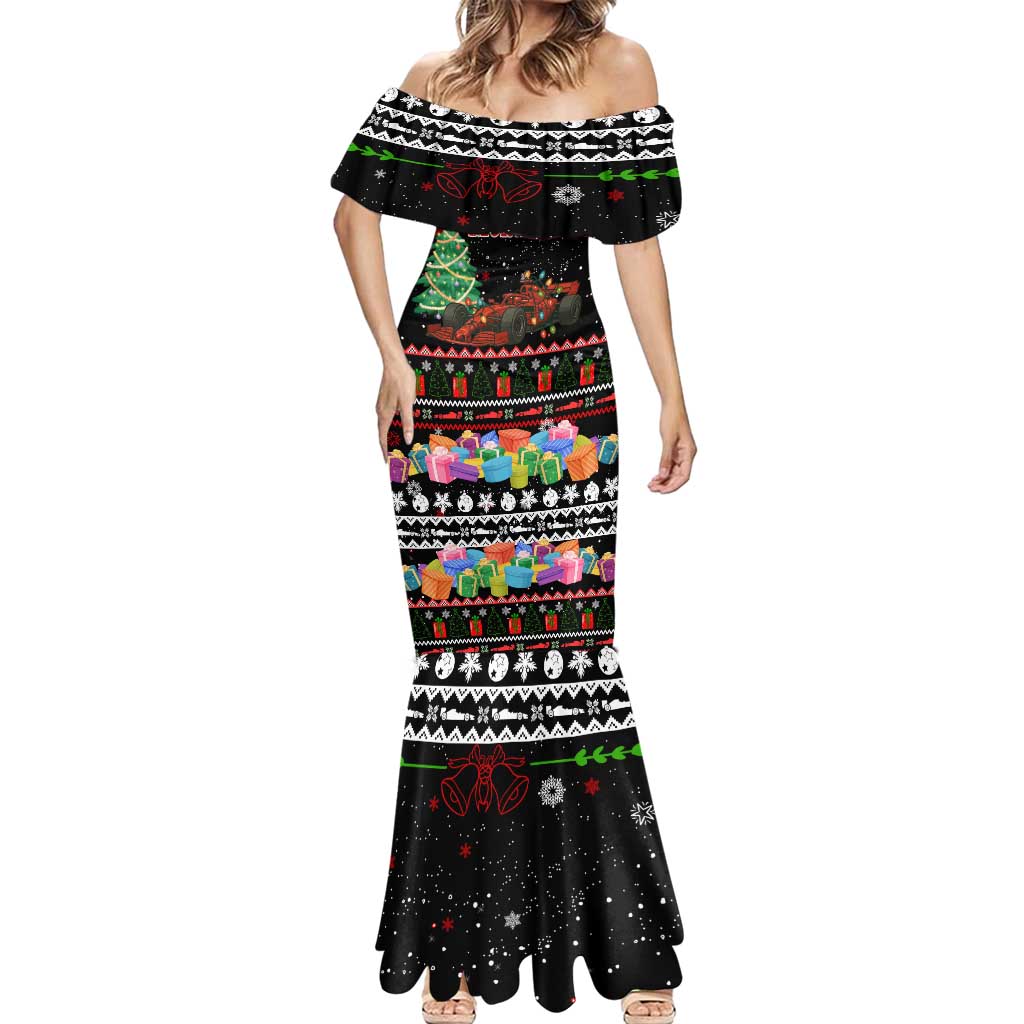 Monaco Christmas Mermaid Dress with Race Car Christmas Tree and Snowflake Holiday - Wonder Print Shop