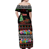 Monaco Christmas Off Shoulder Maxi Dress with Race Car Christmas Tree and Snowflake Holiday - Wonder Print Shop