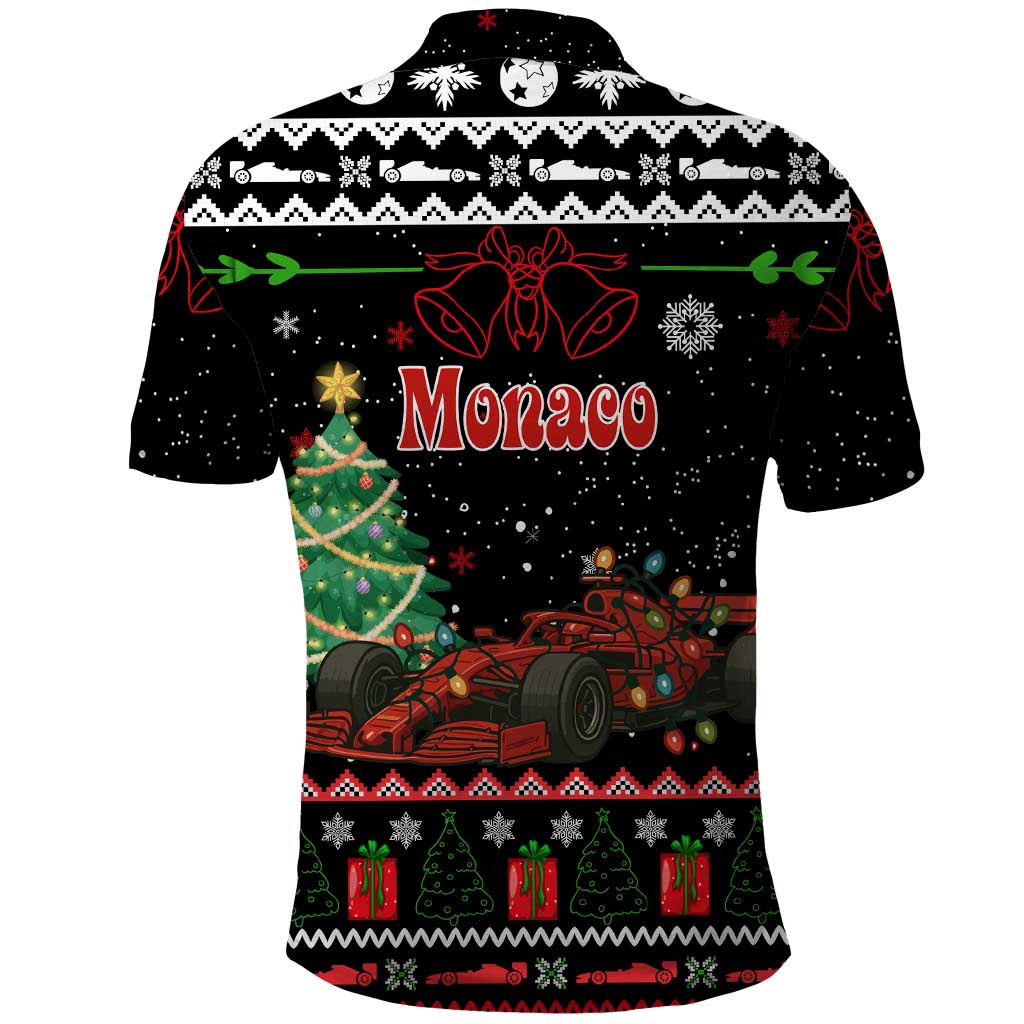 Monaco Christmas Polo Shirt with Race Car Christmas Tree and Snowflake Holiday - Wonder Print Shop