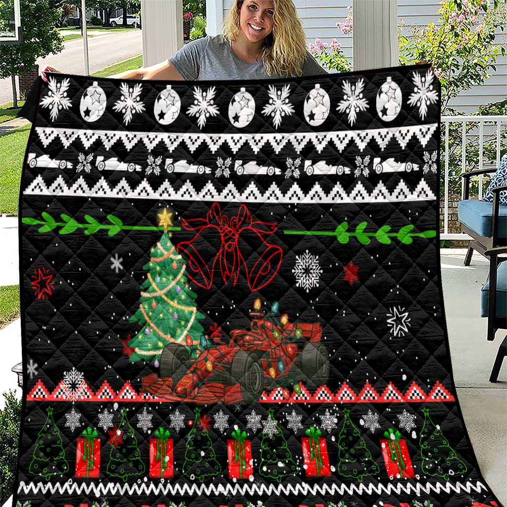 Monaco Christmas Quilt with Race Car Christmas Tree and Snowflake Holiday - Wonder Print Shop