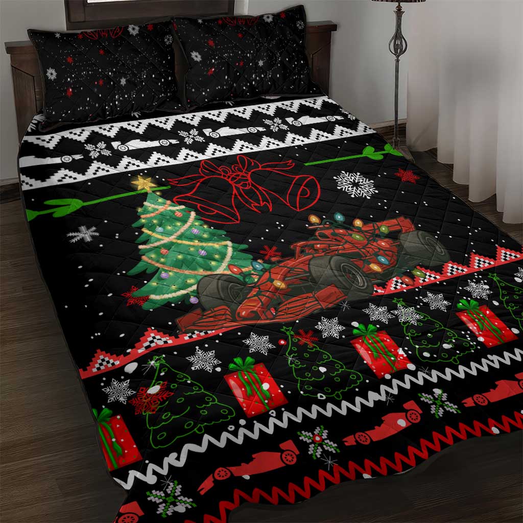 Monaco Christmas Quilt Bed Set with Race Car Christmas Tree and Snowflake Holiday - Wonder Print Shop