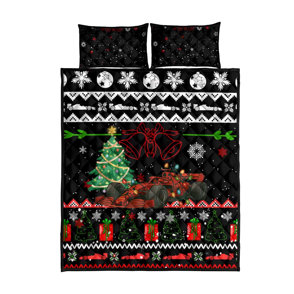Monaco Christmas Quilt Bed Set with Race Car Christmas Tree and Snowflake Holiday - Wonder Print Shop