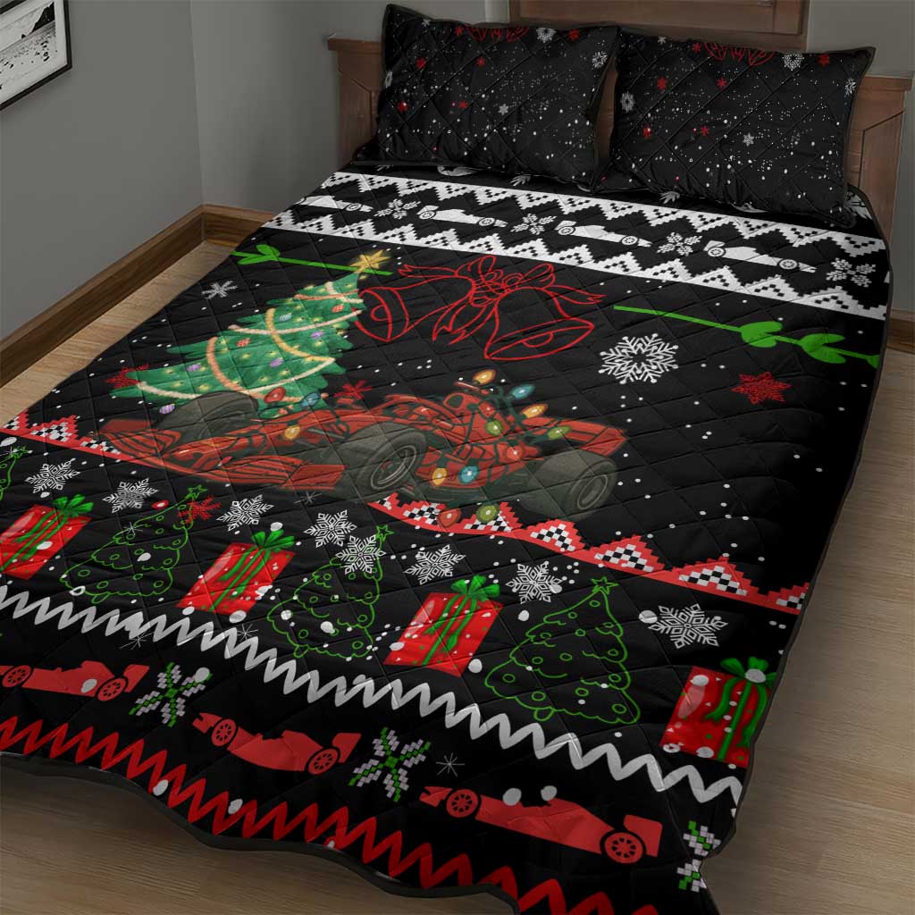 Monaco Christmas Quilt Bed Set with Race Car Christmas Tree and Snowflake Holiday - Wonder Print Shop