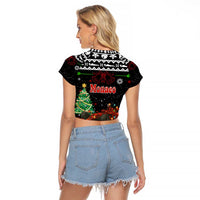 Monaco Christmas Raglan Cropped T Shirt with Race Car Christmas Tree and Snowflake Holiday - Wonder Print Shop