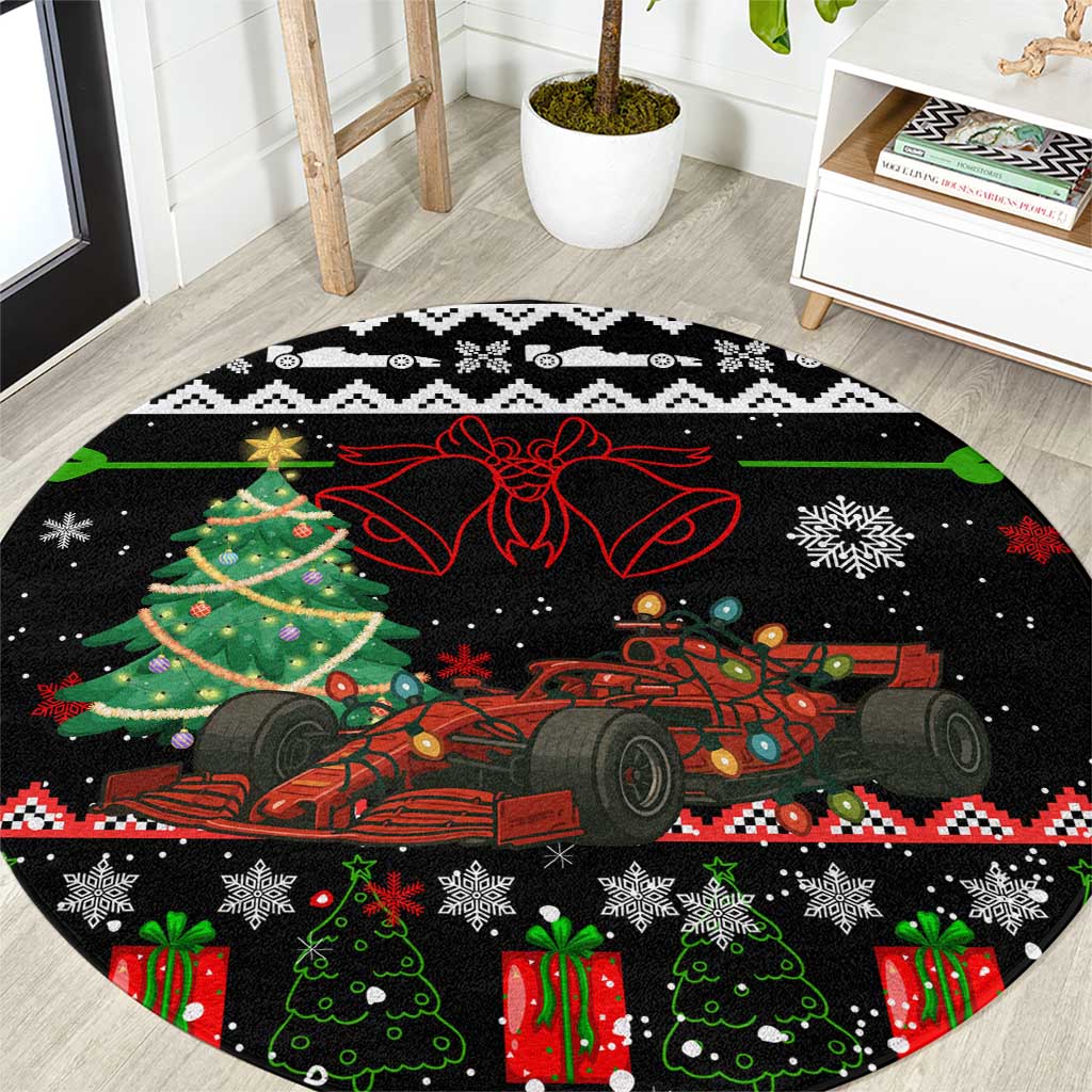 Monaco Christmas Round Carpet with Race Car Christmas Tree and Snowflake Holiday - Wonder Print Shop