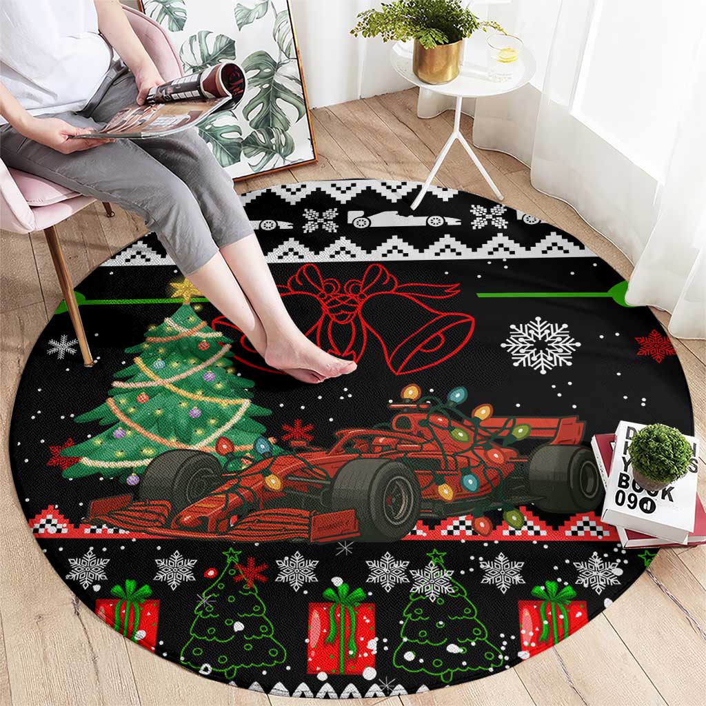Monaco Christmas Round Carpet with Race Car Christmas Tree and Snowflake Holiday - Wonder Print Shop