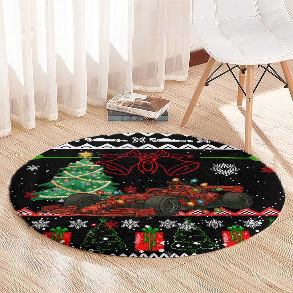 Monaco Christmas Round Carpet with Race Car Christmas Tree and Snowflake Holiday - Wonder Print Shop