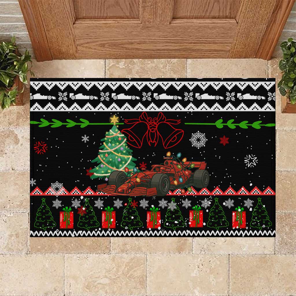 Monaco Christmas Rubber Doormat with Race Car Christmas Tree and Snowflake Holiday - Wonder Print Shop