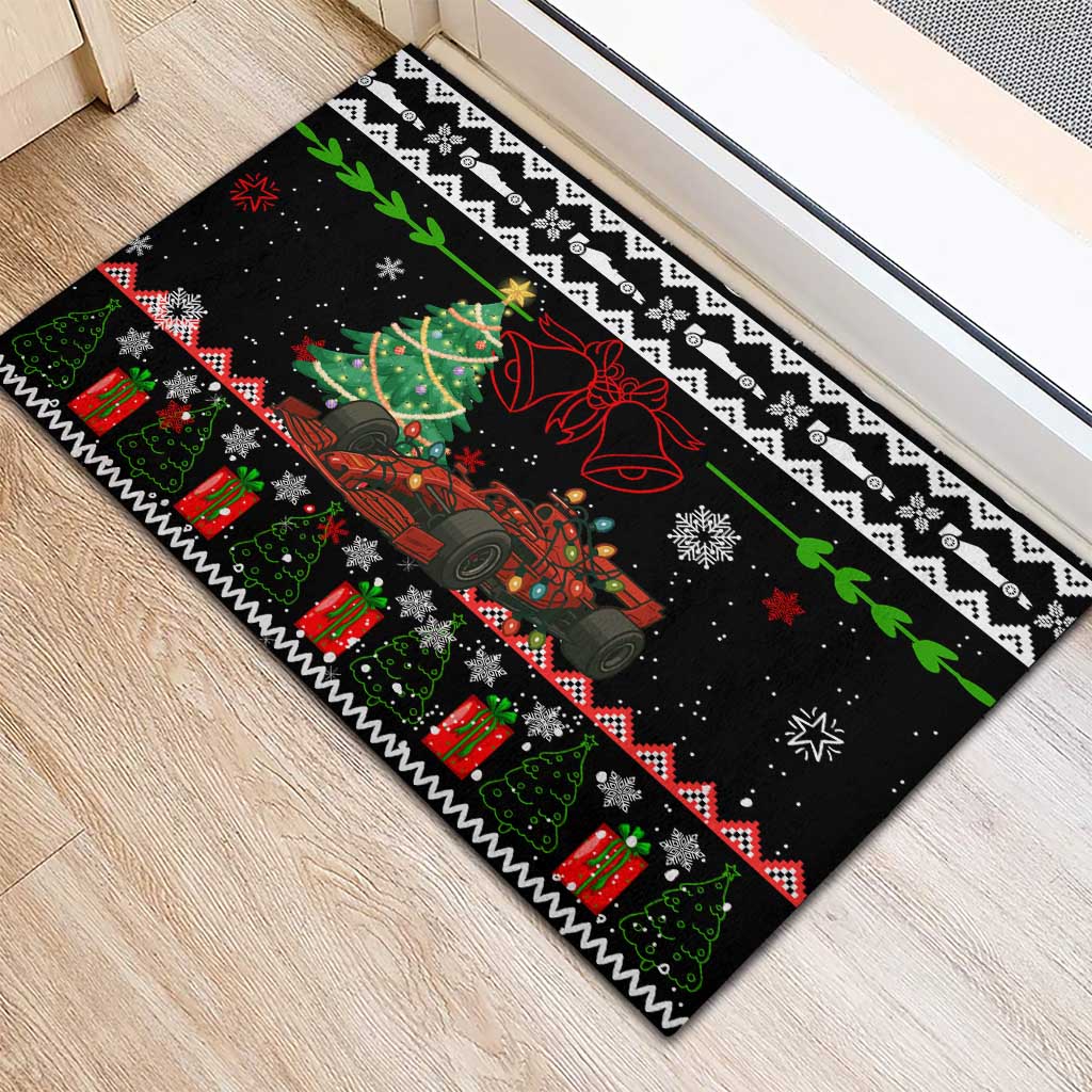 Monaco Christmas Rubber Doormat with Race Car Christmas Tree and Snowflake Holiday - Wonder Print Shop