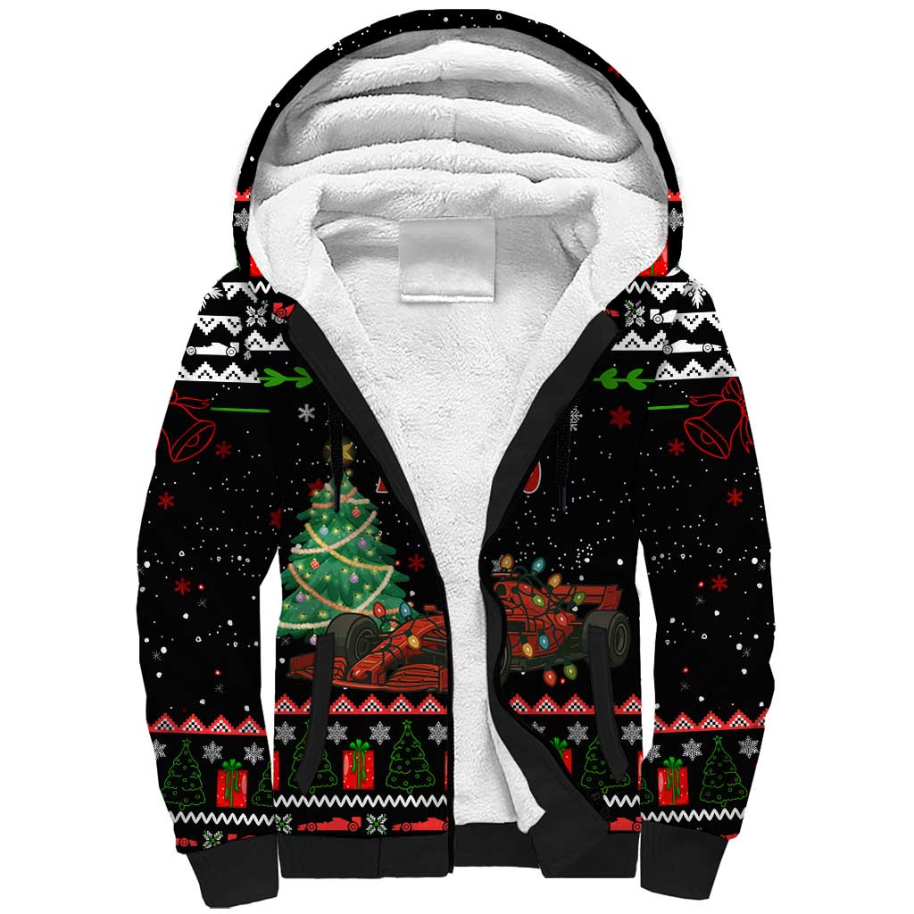 Monaco Christmas Sherpa Hoodie with Race Car Christmas Tree and Snowflake Holiday - Wonder Print Shop