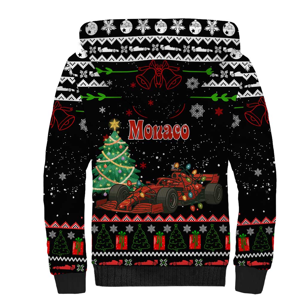 Monaco Christmas Sherpa Hoodie with Race Car Christmas Tree and Snowflake Holiday - Wonder Print Shop