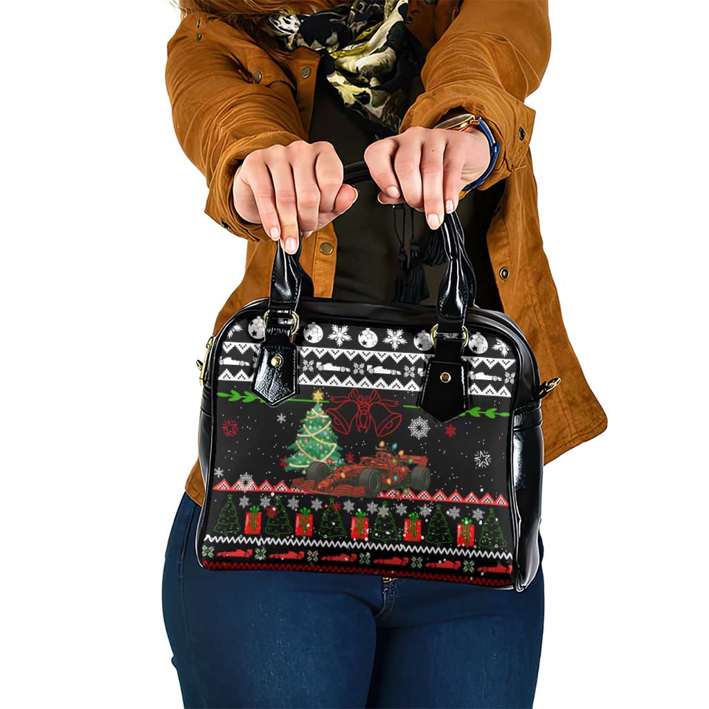 Monaco Christmas Shoulder Handbag with Race Car Christmas Tree and Snowflake Holiday - Wonder Print Shop