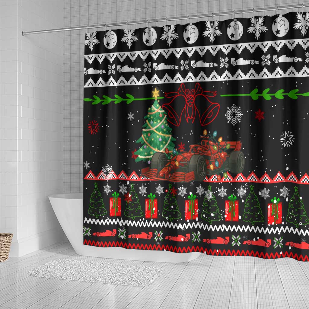 Monaco Christmas Shower Curtain with Race Car Christmas Tree and Snowflake Holiday - Wonder Print Shop