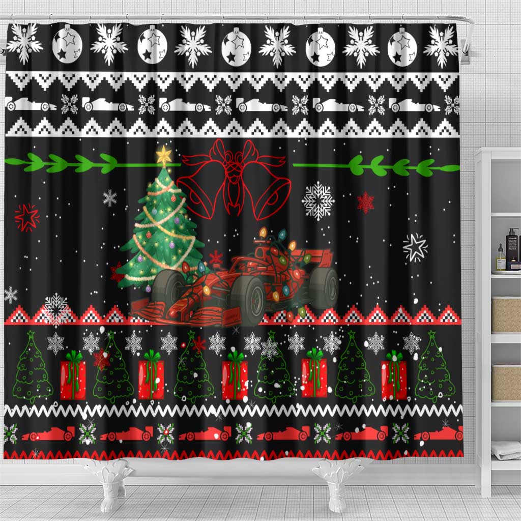 Monaco Christmas Shower Curtain with Race Car Christmas Tree and Snowflake Holiday - Wonder Print Shop